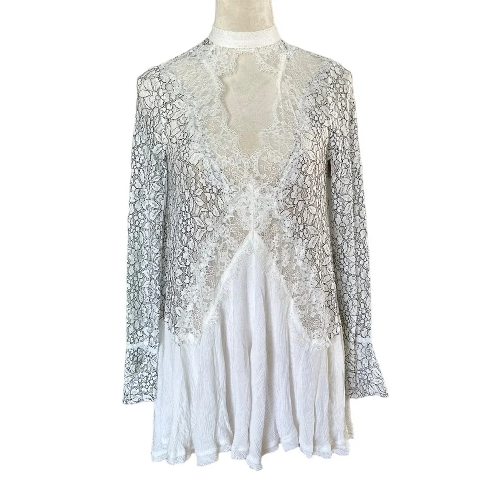 Free People Tell Tale Cutout lace tunic ivory top